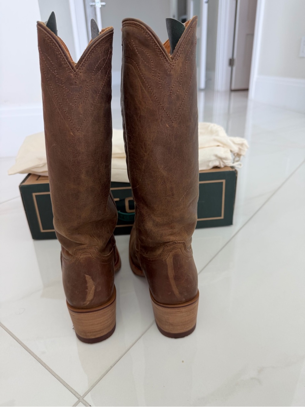 Tecovas Tan Leather Cowboy Boots with Natural Leather Lining - Picture 3 of 5